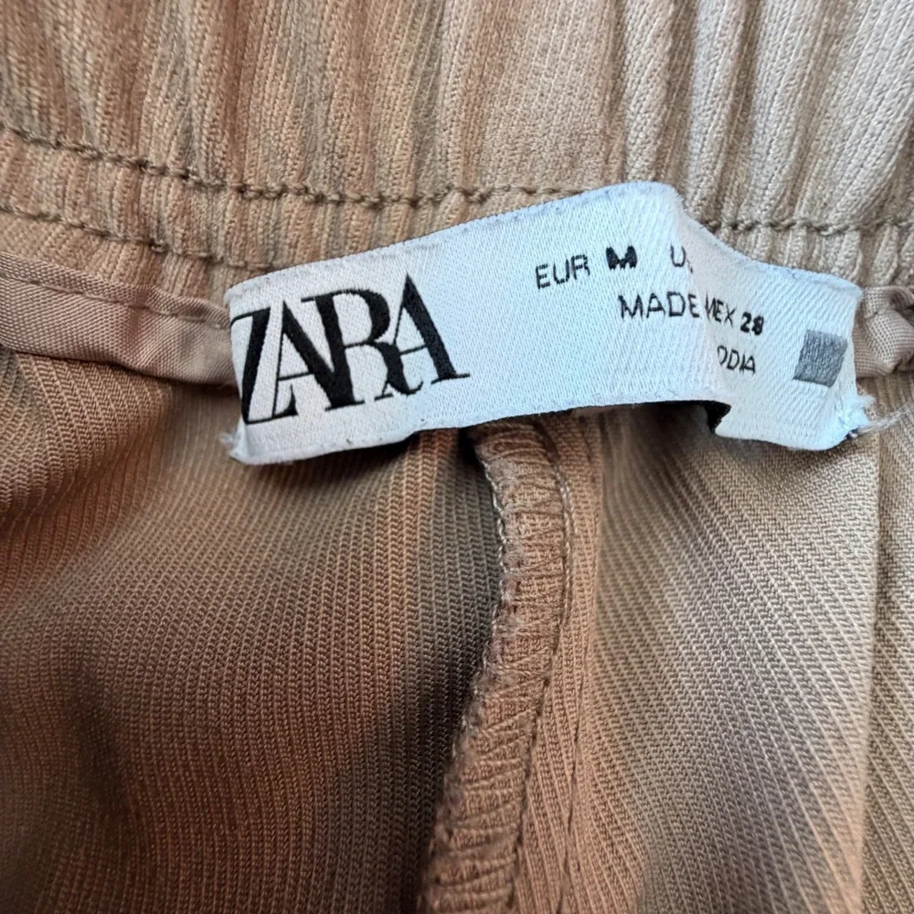 Zara Tan Faux Suede Joggers High Waist Ankle Zip Elastic Waist Pants Brown